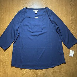 Dana Buchanan Blue Dress Shirt 3/4 Sleeve - Size M - NWT